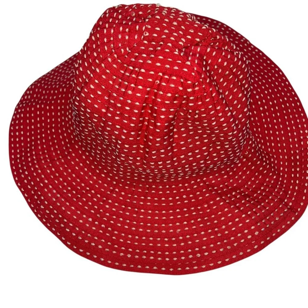 Red hat MIMCO Australia bucket hat NEW white embroidered spots